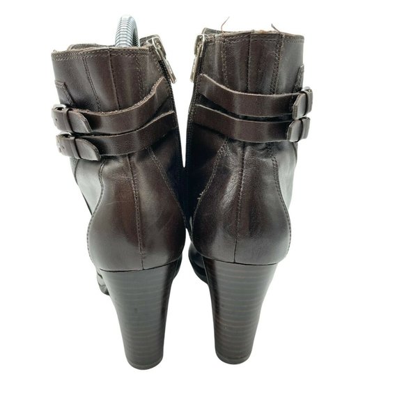 Marc Fisher Leather Ankle Bootie Shoe Brown 6.5 Block Heel Women Buckle Boot - Picture 5 of 8
